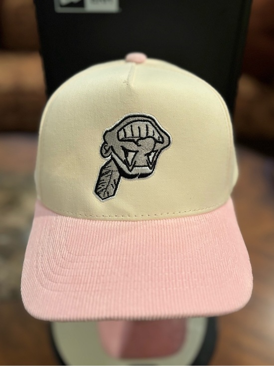 ATG LA Accessories - Cleveland Indians Cream & Pink Visor Corduroy SnapBack Hat